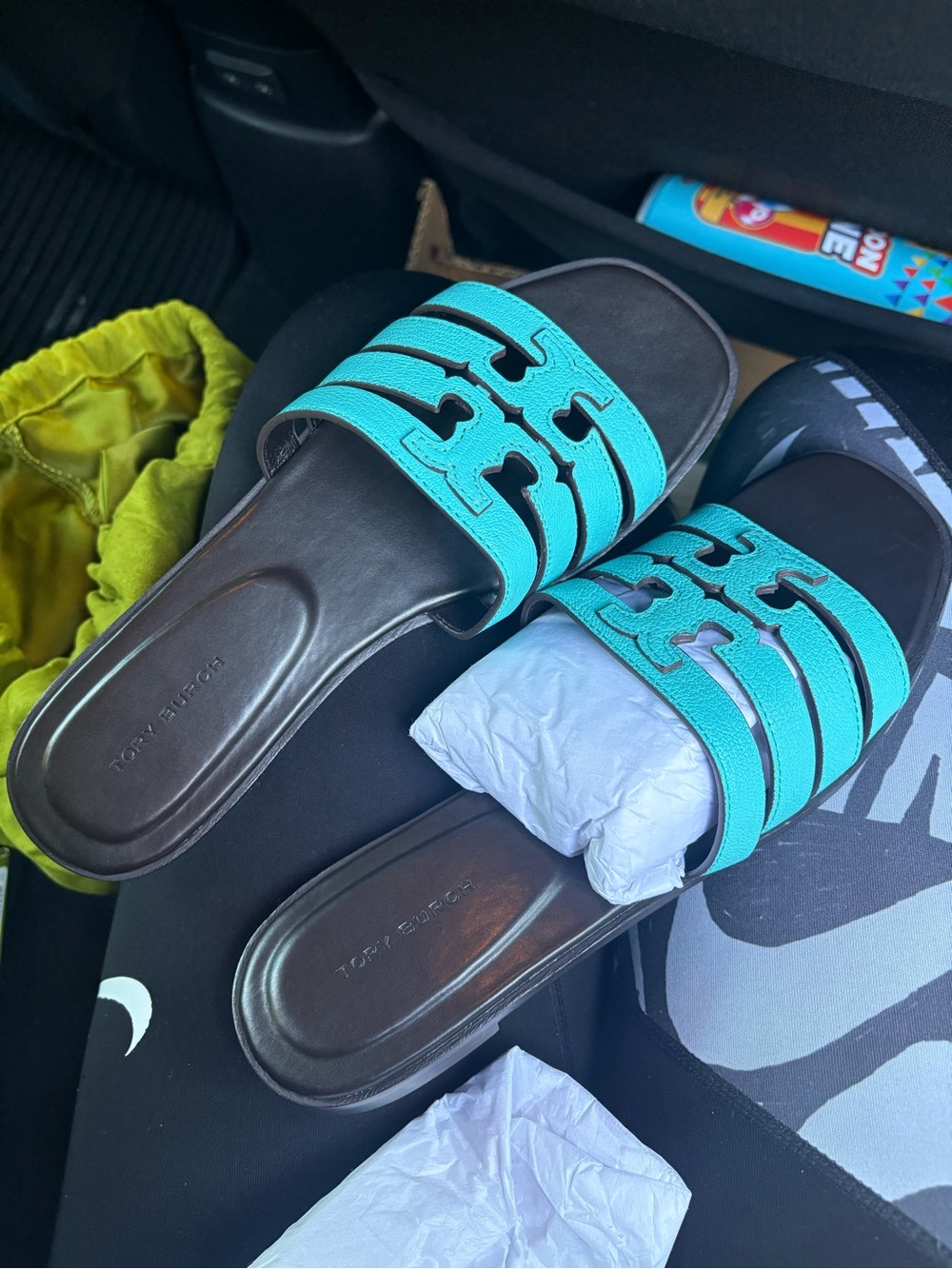 Tory Burch Aqua Leather Slide Sandals